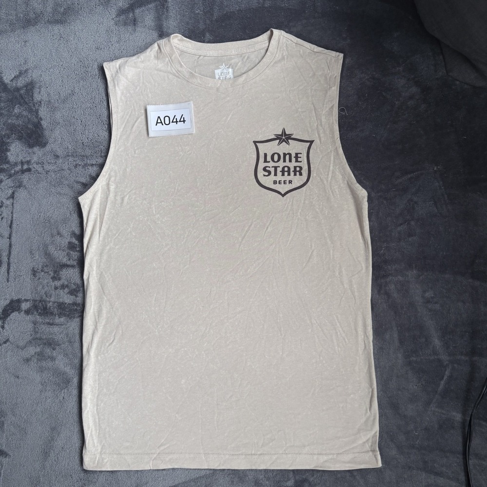 Lone Star Beer Sleeveless Graphic Tank Top Beige Size S Mens Texas Cowboy NWT